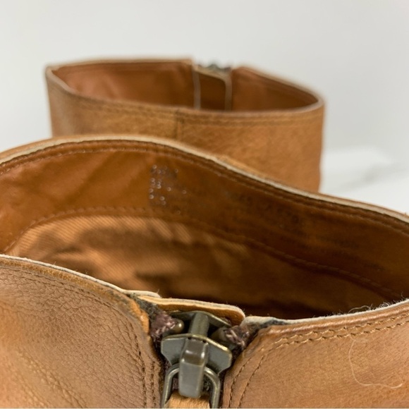 BP Cognac Leather Trolley Stacked Wool Heel Ankle Bootie 6.5 - Picture 3 of 13